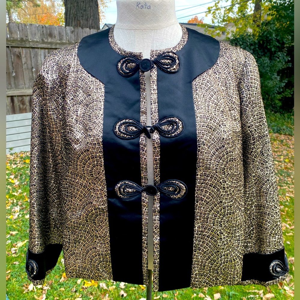 Trina Trottier Custom Gold and Black Dinner Jacket Blazer. Handmade. Stunning!!
